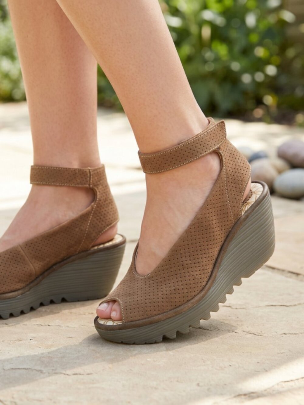 Fly London Yala perf leather wedge sandals